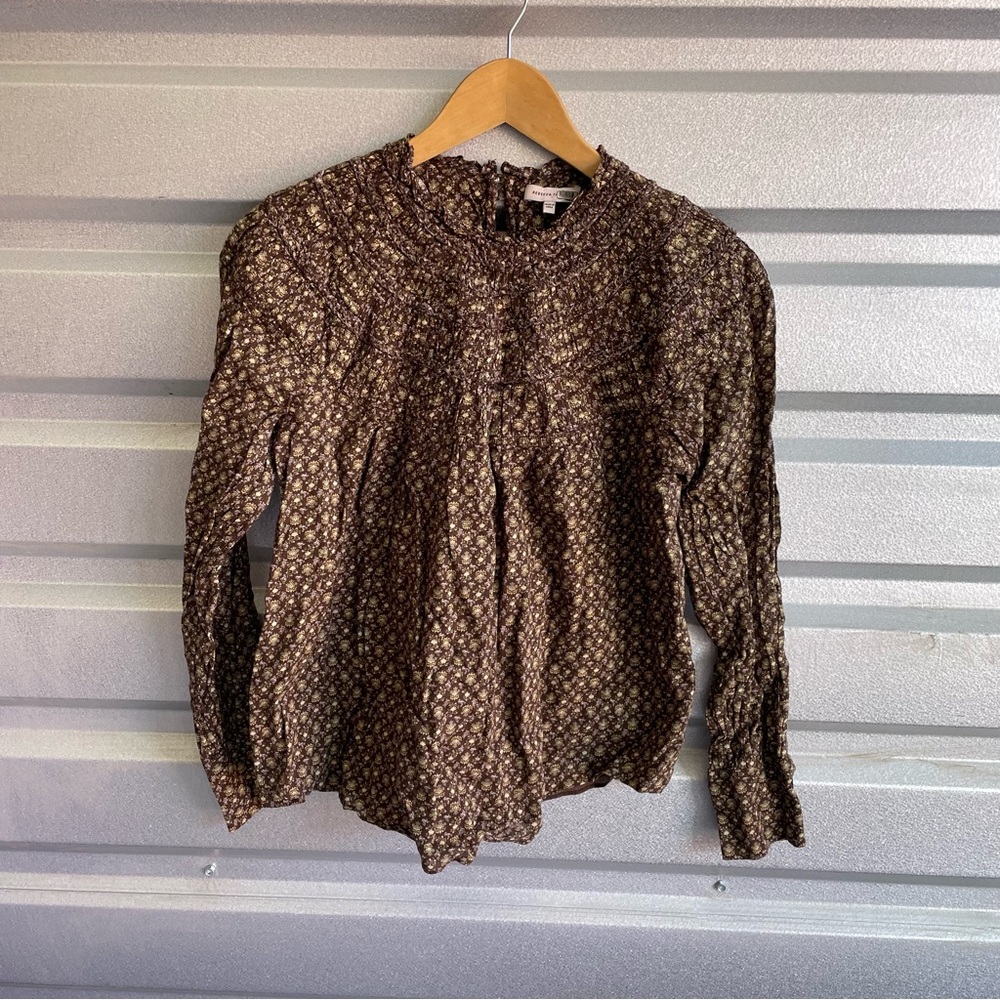 Rebecca Taylor Feather Fleur Smocked Mock Neck Top